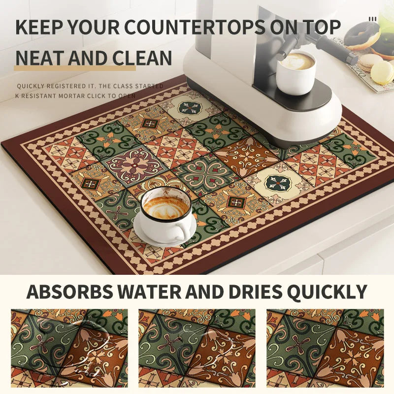 Coffee Maker Mat, Retro Dish Drying Mats